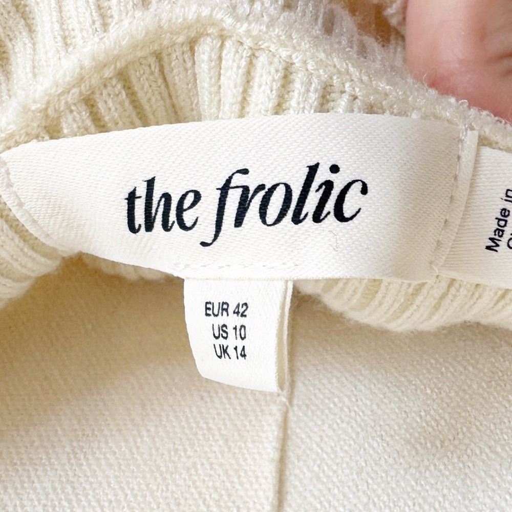 The Frolic Women Off Shoulder Sweater‎ 10 Cream Ribbed Knit Quiet Luxury Chic - Picture 4 of 5